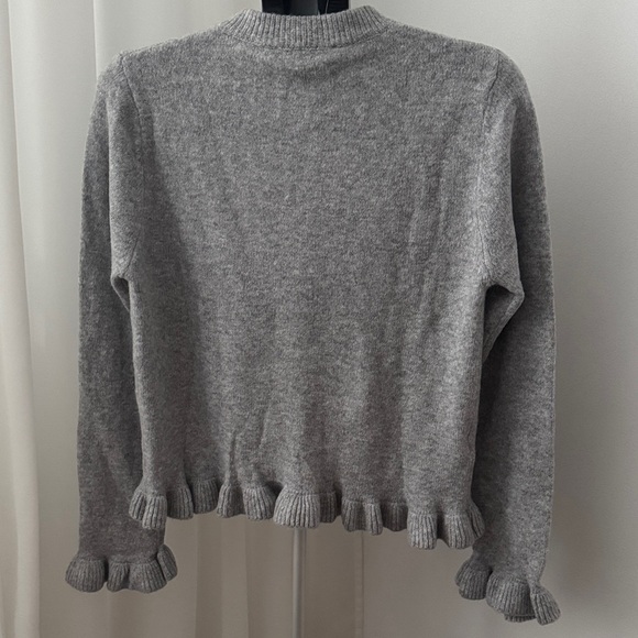 Mango Light Gray Button-Up Ruffle Hem Cardigan - Picture 3 of 6